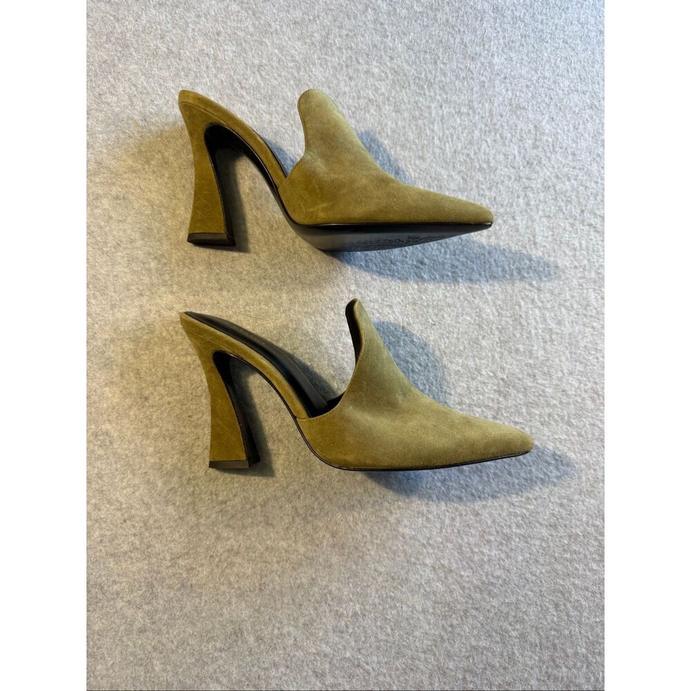 Natori Minh Suede Pointed Toe Flare Heel Mules 7.5 - Picture 4 of 7